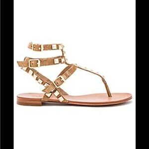 Ash Mumbai Tan Suede with Gold tone Studs Ankle Cage Sandal Size 9